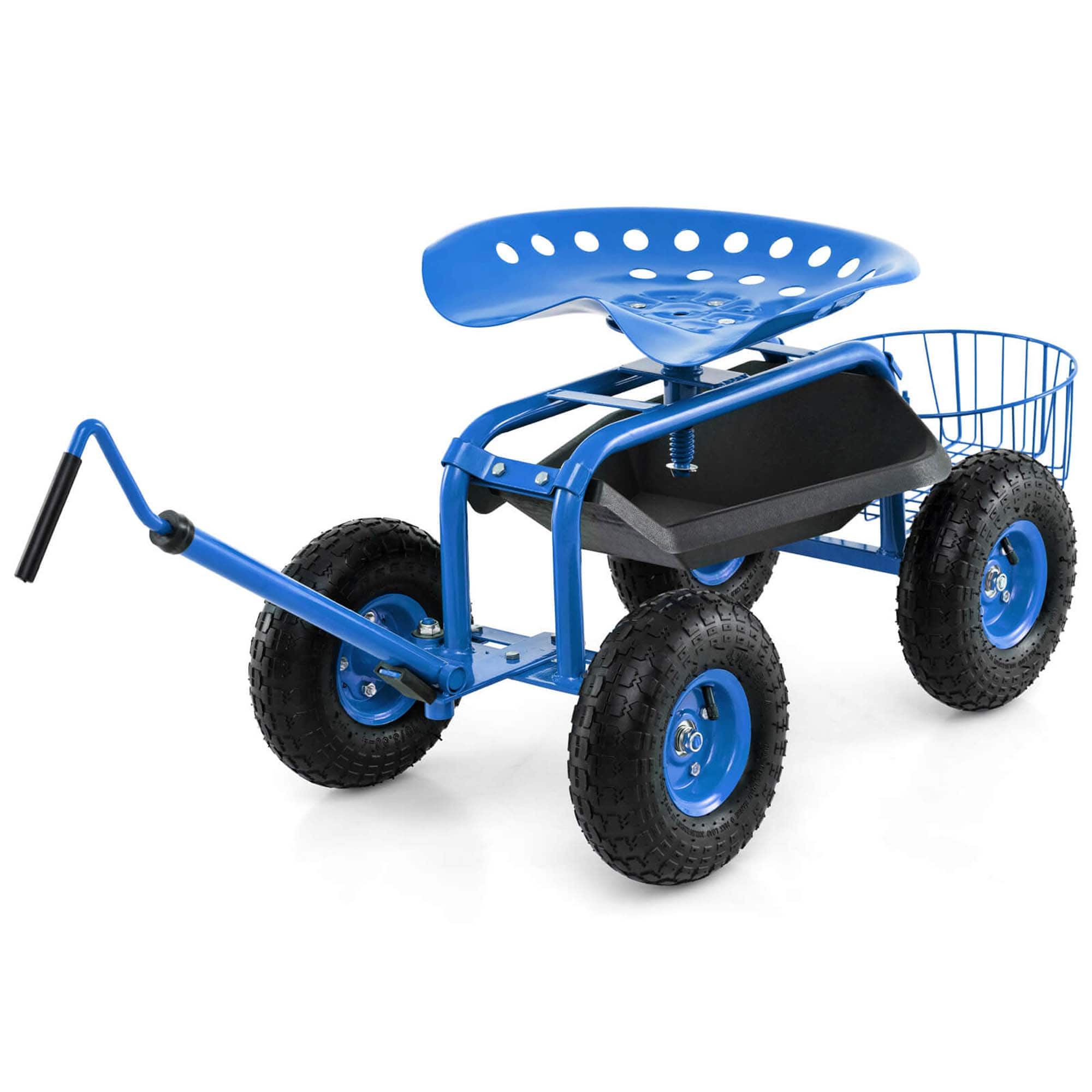 Costway - Garden Cart Rolling Work Seat Wagon Scooter for Planting with Extendable Handle - Blue