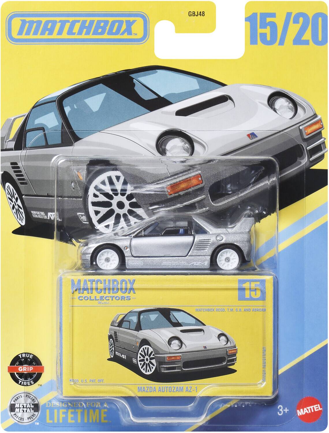 MATCHBOX TM GBJ48 15/20 1b N MATCHBOX - COLLECTORS - Mattel 15 MATCHBOX REGD. T.M. G.B. AND ABROAD TRUE GRIP ECD. U.S. PAT. OFF. TIRES TM PARTS PIEZAS METAL DESIGNED FOR A METAL PIECES PEAS LIFETIME TM MAZDA AUTOZAM AZ-1 ARGISTRADA M 3+ MATTEL