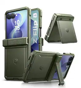Dexnor - Hard Shell Case for Samsung Galaxy Z Flip 8 with Kickstand & Auto-Close Hinge Protection & Screen Protector - Army Green