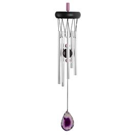 FC Design - 20" Long Wooden Top Purple Geode Wind Chime Outdoor Patio or Garden Hanging Decoration