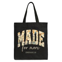 OrnamentallyYou - Made For More Ephesians 2:10 Floral Faithful Christians Canvas Tote Bag, Jesus Bible Verse Gift Shopper - Black