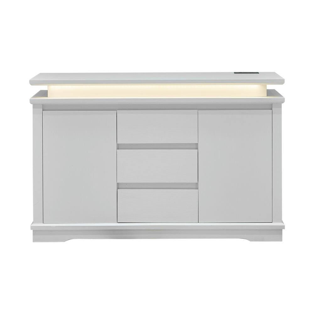 Kadyn - Console Table with LED Light, Wooden Storage Cabinet with Drawers and Doors for Entryway - White