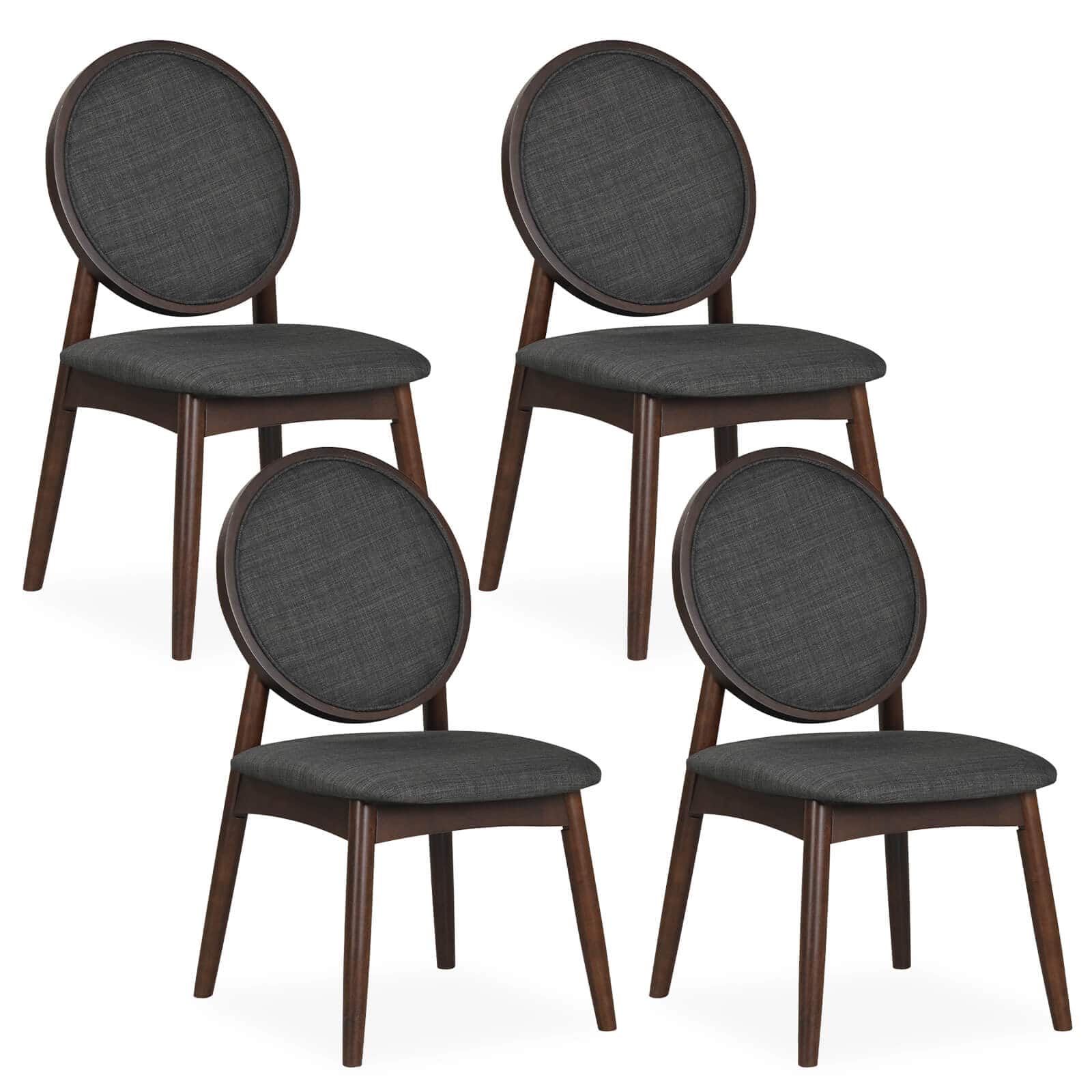 Costway - Dining Chairs Set of 4, Upholstered Linen Fabric Side Chairs with Round Backrest - Black