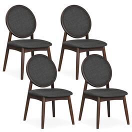 Costway - Dining Chairs Set of 4, Upholstered Linen Fabric Side Chairs with Round Backrest - Black