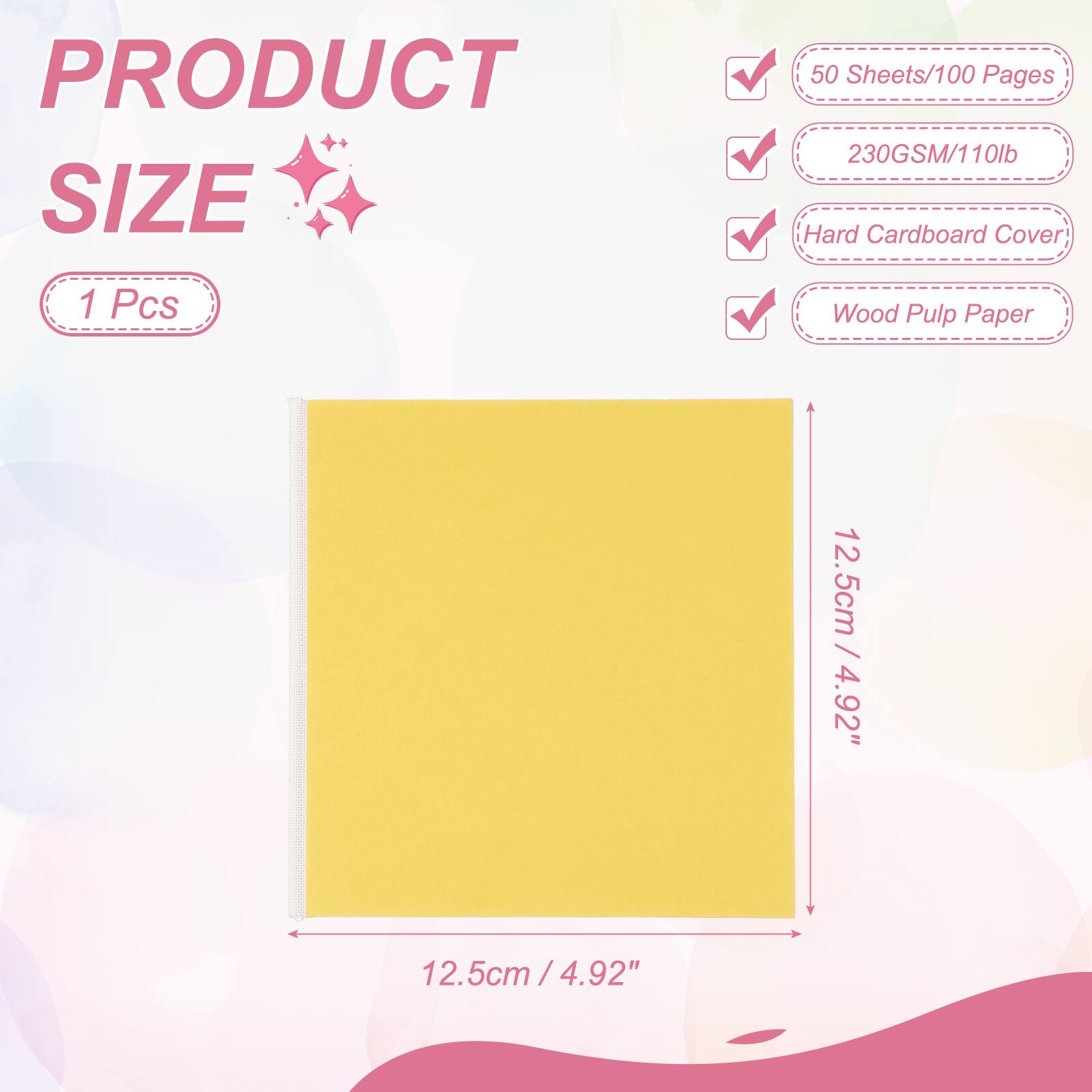 PRODUCT SIZE

1 Pcs

50 Sheets/100 Pages

230GSM/110lb

Hard Cardboard Cover

Wood Pulp Paper

12.5cm / 4.92"