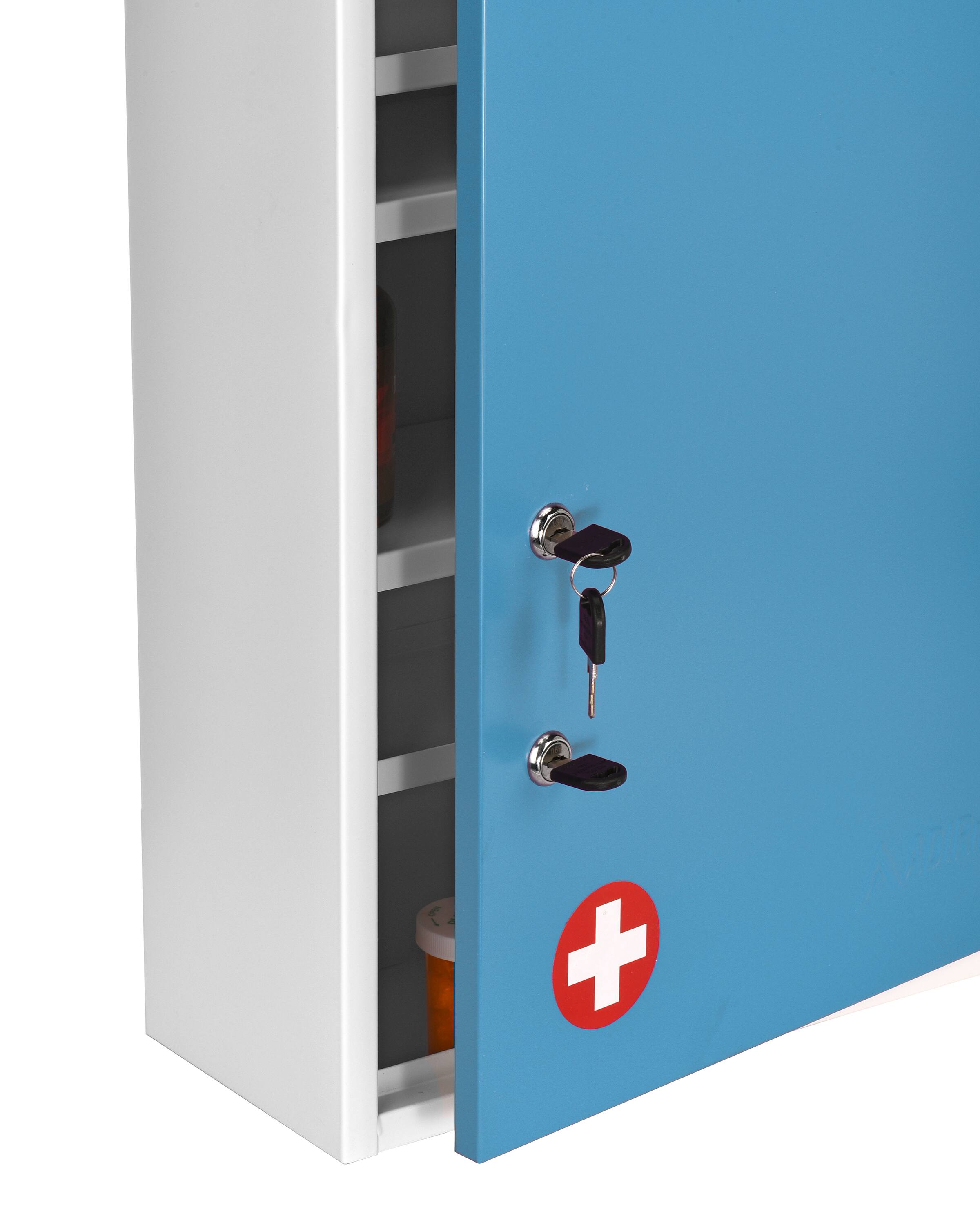Angle. Viva Comfort - Medicine Cabinet, Large Surface Mount Bathroom Security Cabinet with Dual Lock - Blue.