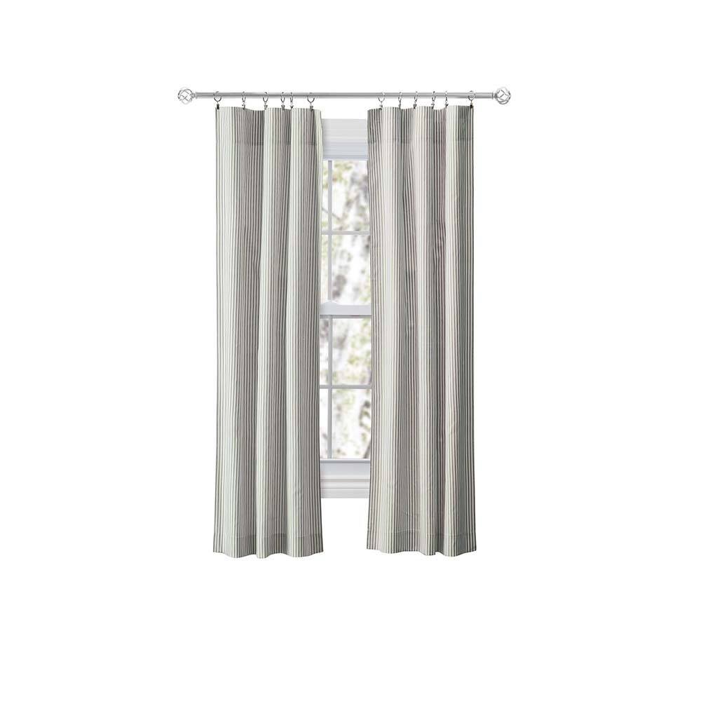 Ellis Curtain - Plaza Classic Ticking Stripe Printed 3" Rod Pocket Tailored Panel Pair with Tiebacks 56" x 63" - Sage