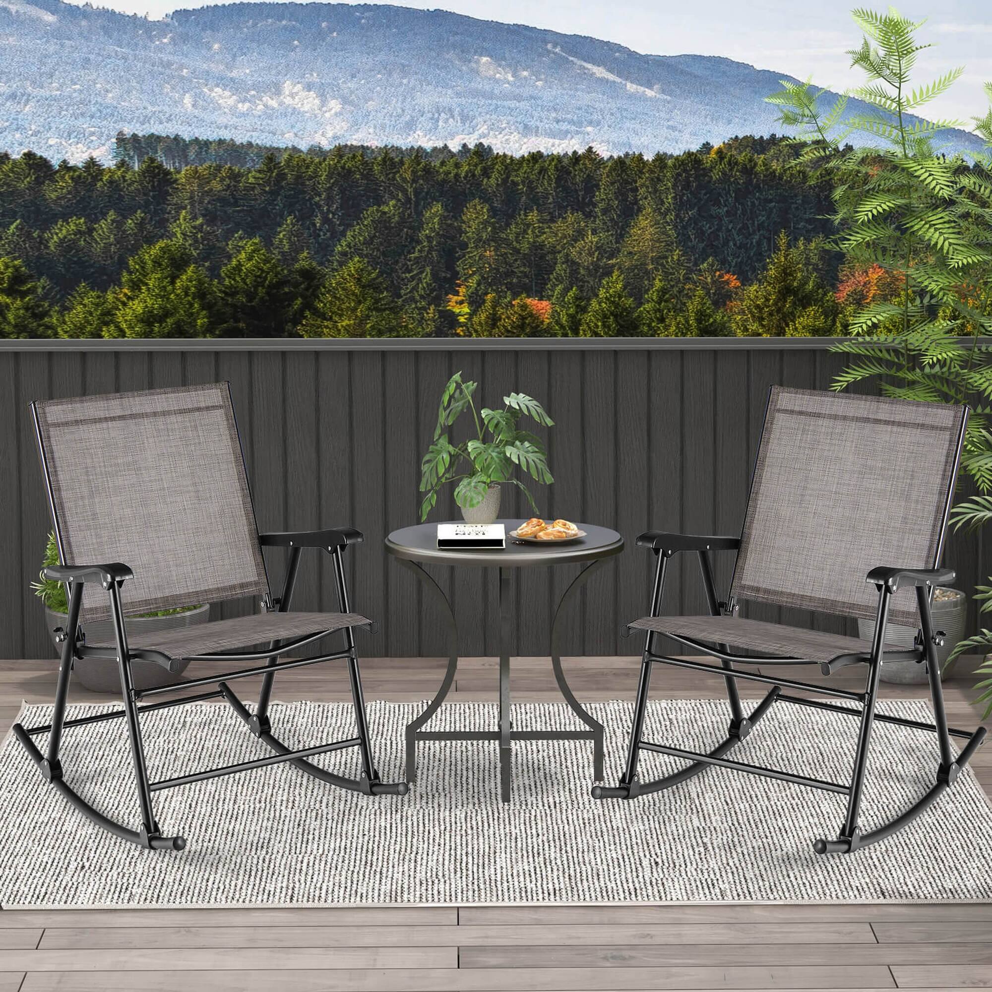 Alt View 1. Costway - Costway 2pcs Patio Folding Rocking Chair Heavy-Duty Metal Frame Rockers Outdoor - Brown.