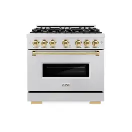 ZLINE - Autograph 36 in. Classic Satin Steel Gas Range w/ 6 Burners & Gold Accents (CGRSZ-36-G) - Stainless Steel