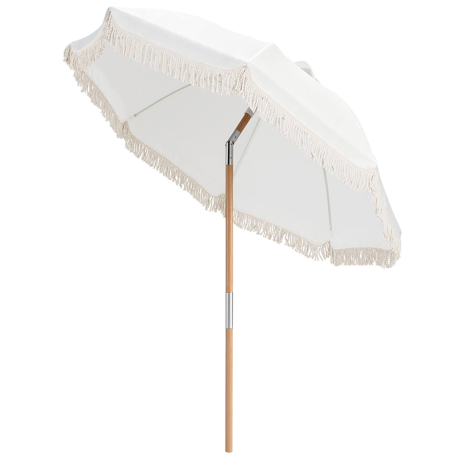 Alt View 9. Costway - Costway 6 FT Patio Umbrella with Fringe, Tassel Market Table Umbrella with Push Button Tilt - White.