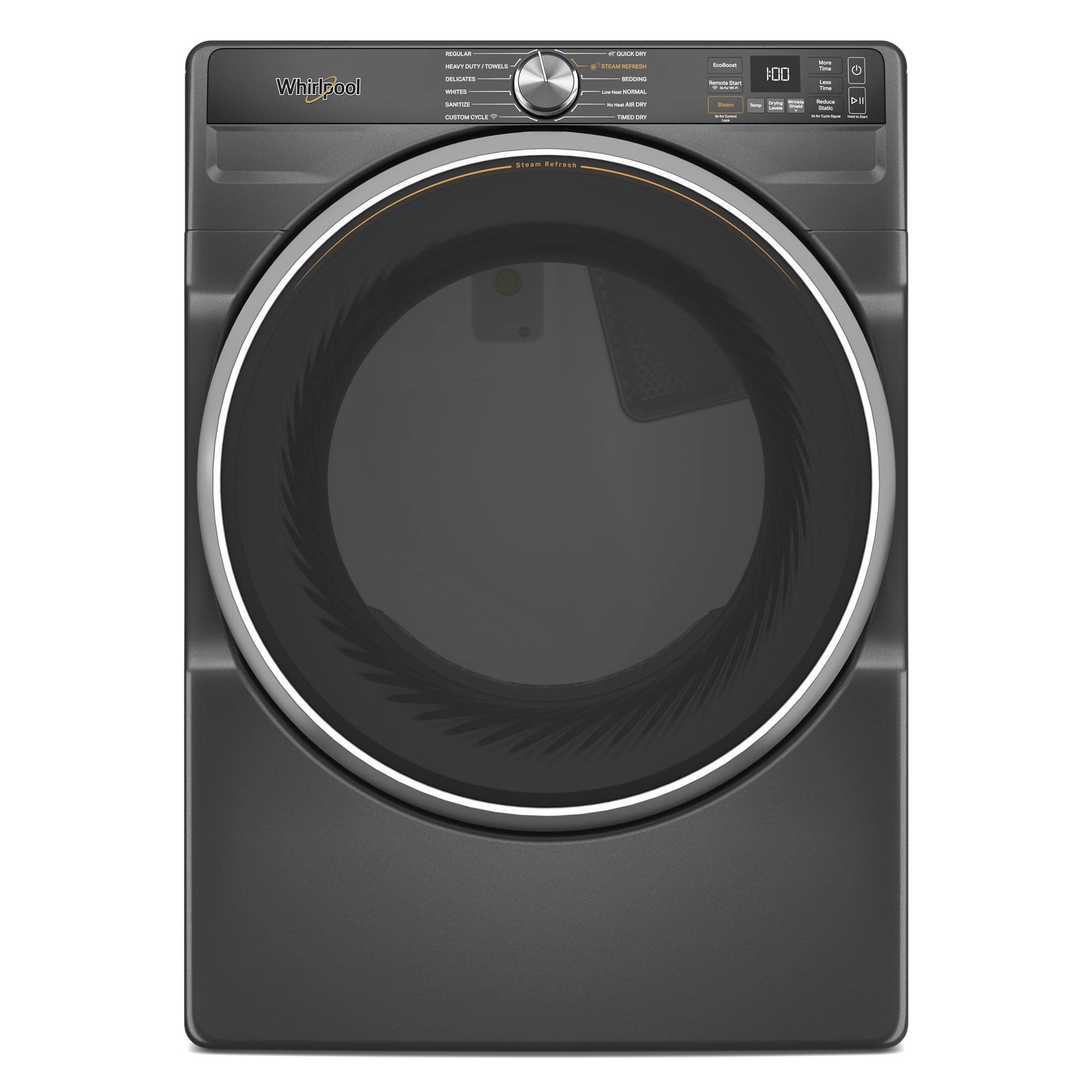 Whirlpool - 7.4 Cu. Ft. Stackable Smart Electric Dryer with Steam and Wrinkle Shield Option - Volcano Black - Front_Zoom