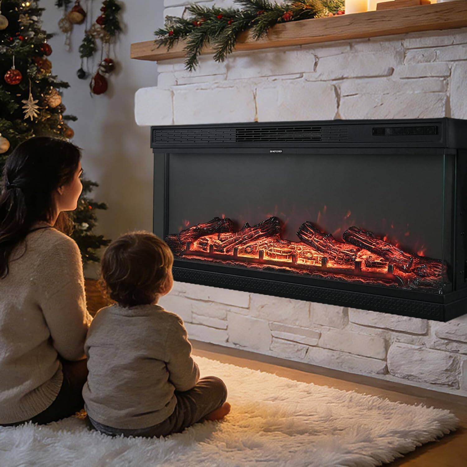 Alt View 4. Winado - 36" Electric Fireplace Insert, 1500W Wall-mounted/Built-in Fireplace Heater with Remote Control, 12 Colors Adjustable - Black.