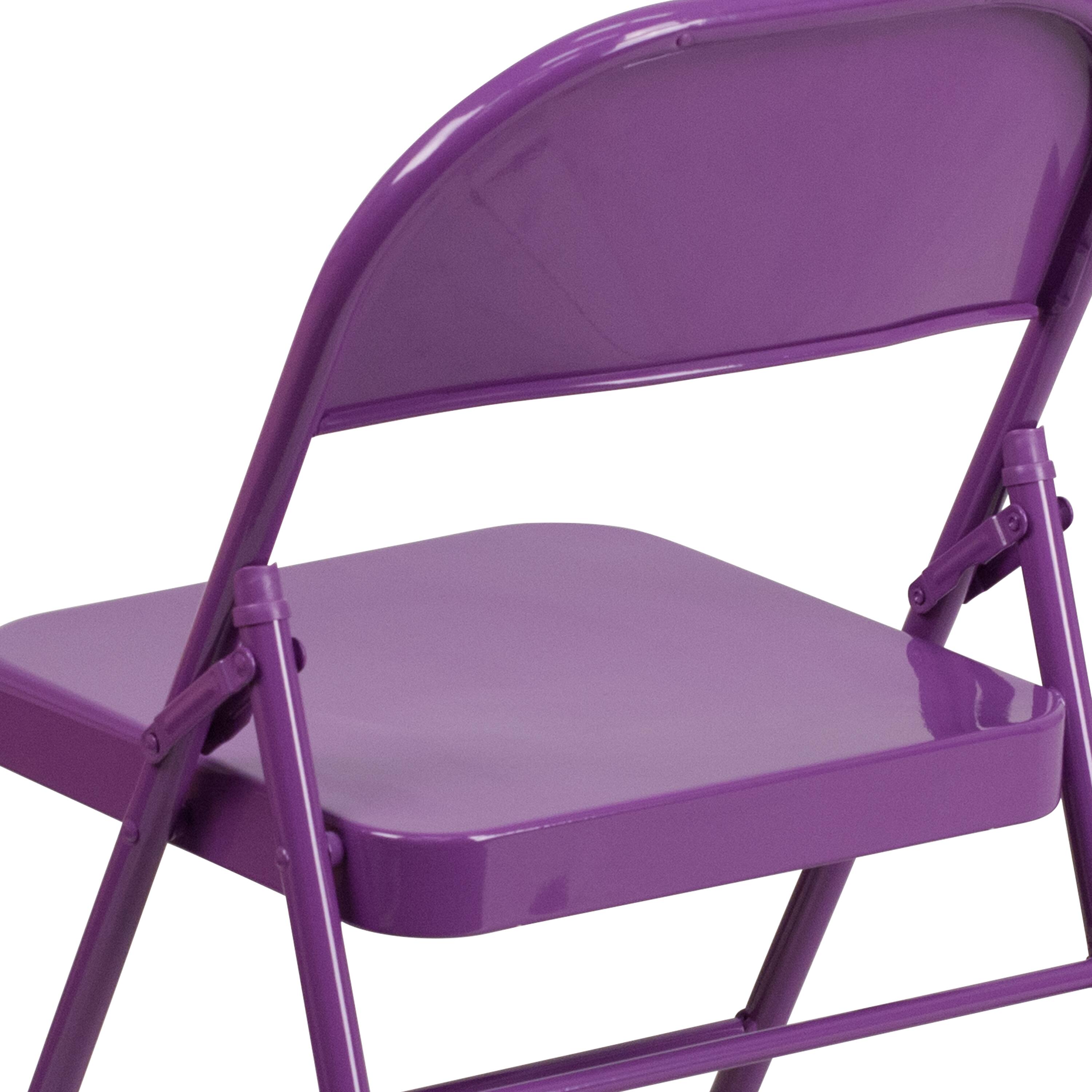 Alt View 9. Emma + Oliver - 4 Pack Colorful Metal Folding Chair Teen and Event Seating - Impulsive Purple.