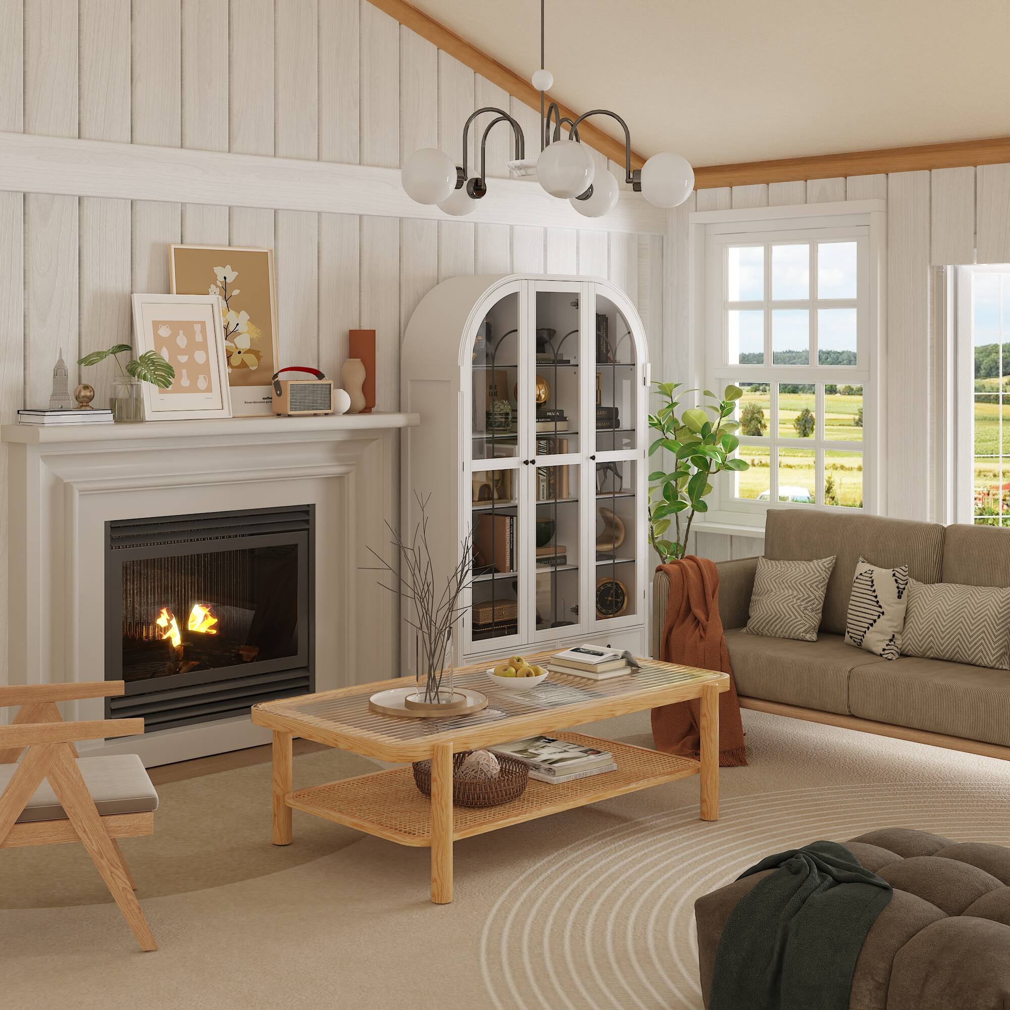 Alt View 10. Famapy - Curved Glass Door Bookshelf with Drawers – Elegant Display & Home Storage Organizer - White.