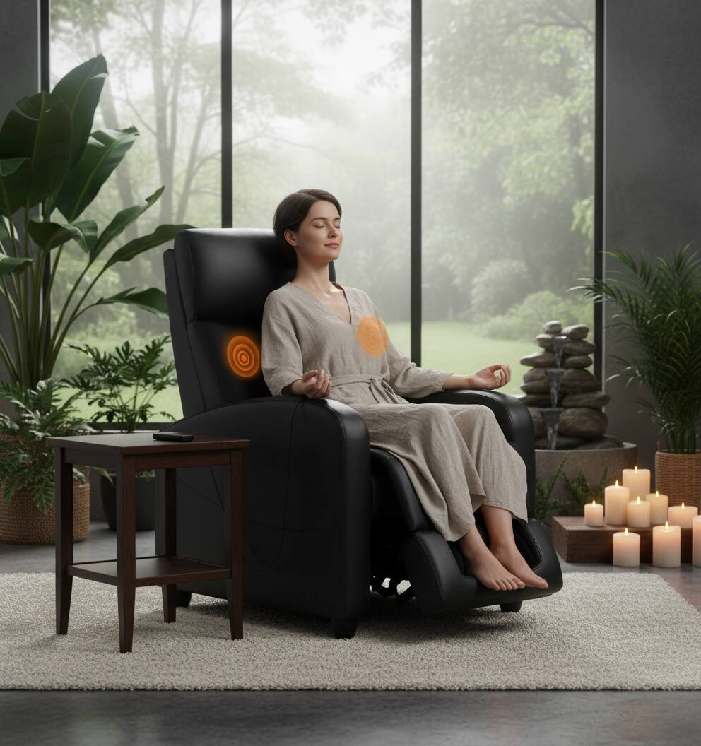 Alt View 5. AOITUN - Massage Recliner Chair with Heat, PU Leather Living Room Sofa, Vibration Heated Seat, Home Theater Armchair, Black - Black.