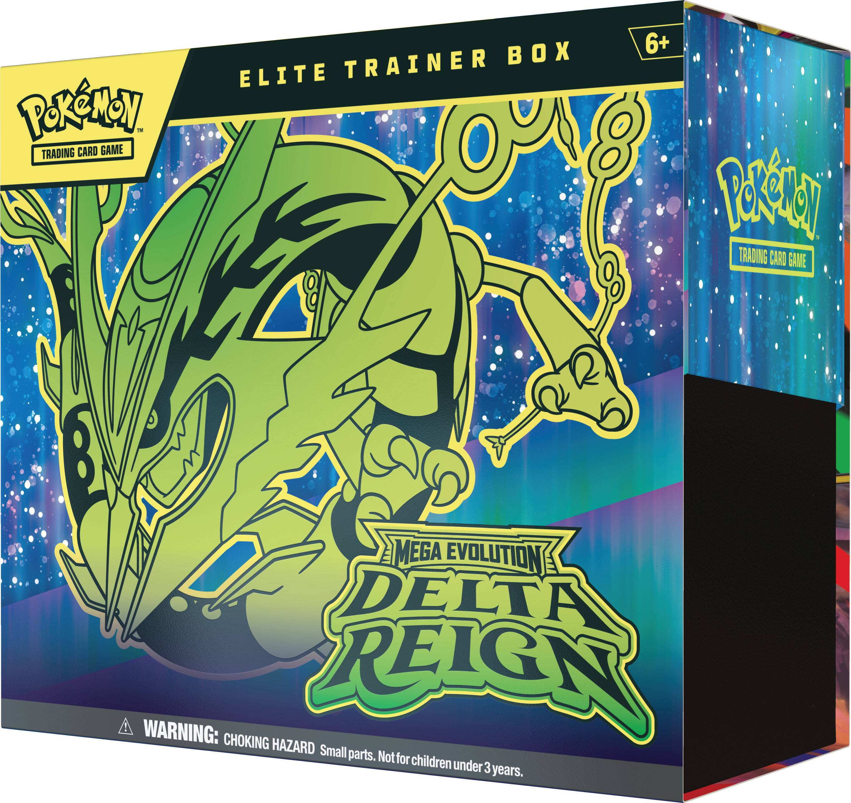 Pokémon™ Trading Card Game  
Elite Trainer Box  
6+  
Pokémon TRADING CARD GAME  
Mega Evolution Delta Reign!  
WARNING: CHOKING HAZARD Small parts. Not for children under 3 years.