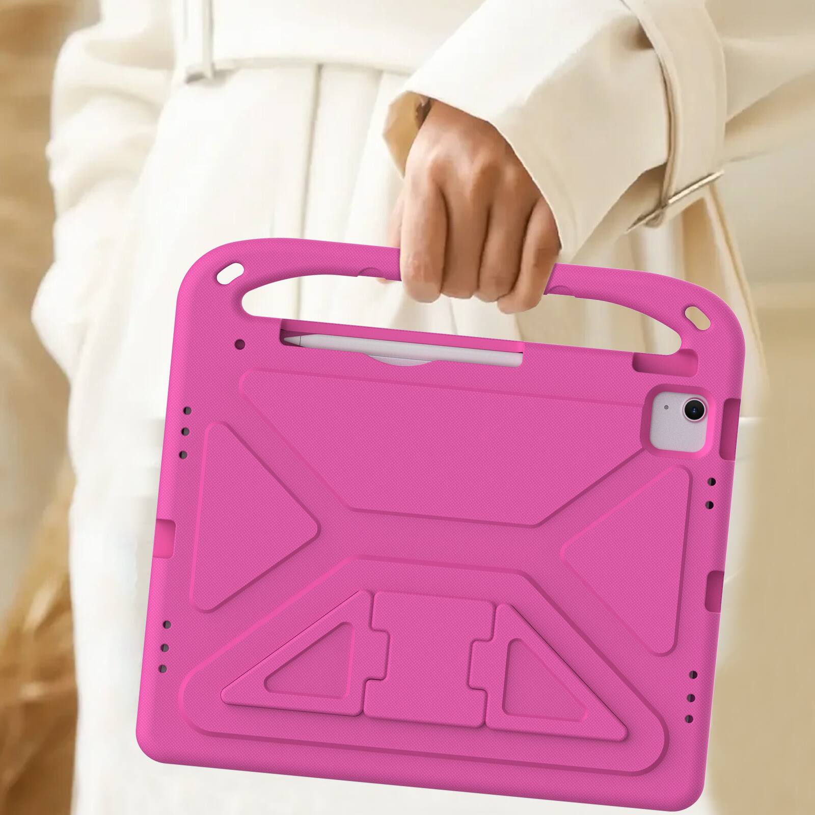 Alt View 3. Dteck - For iPad Air 11 M4(2026)/M3 (2025)/M2 (2024) Rugged Case Kids Friendly EVA Handle Grip Pencil Holder Kickstand Cover - Rose.