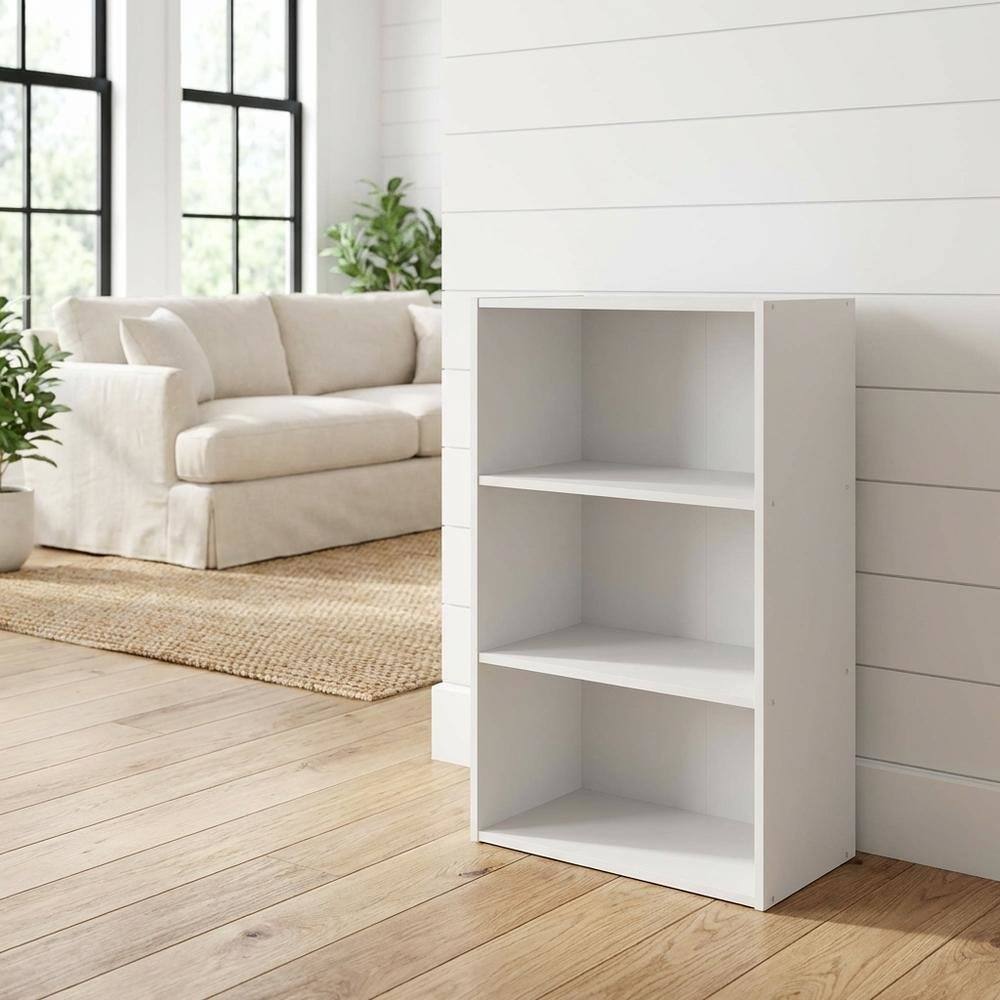 Angle. FurniFact - Modern Wood Bookcase with Adjustable Shelves for Living Room Storage - White.