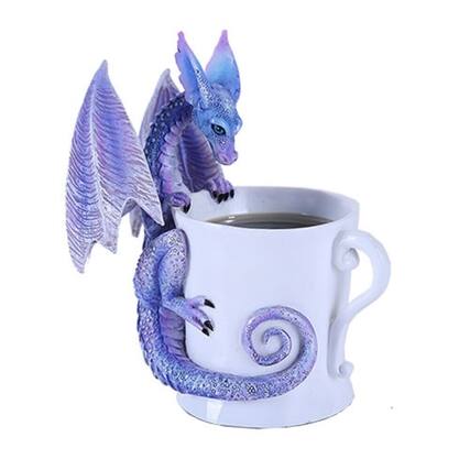 Front. Pacific Trading - Amy Brown Whatcha Drinkin Peeking Midnight Teacup Dragon Statue Figurine 4.5 inch - Blue.