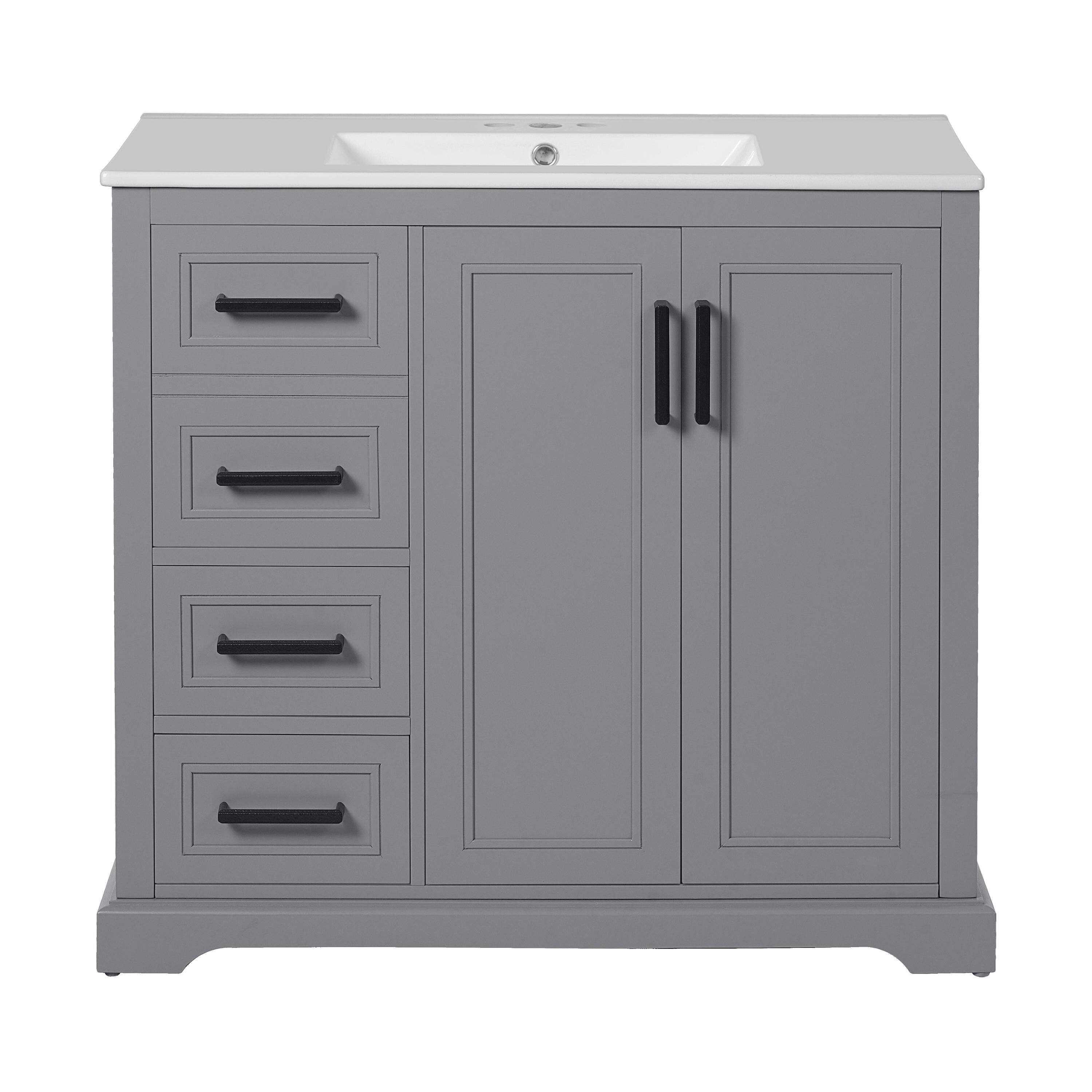 Alt View 10. Boyel Living - 36 Inch Grey Modern Bathroom Vanity with Ceramic Sink Soft Close Doors 3 Drawers Adjustable Shelf Solid Wood and MDF - Black.