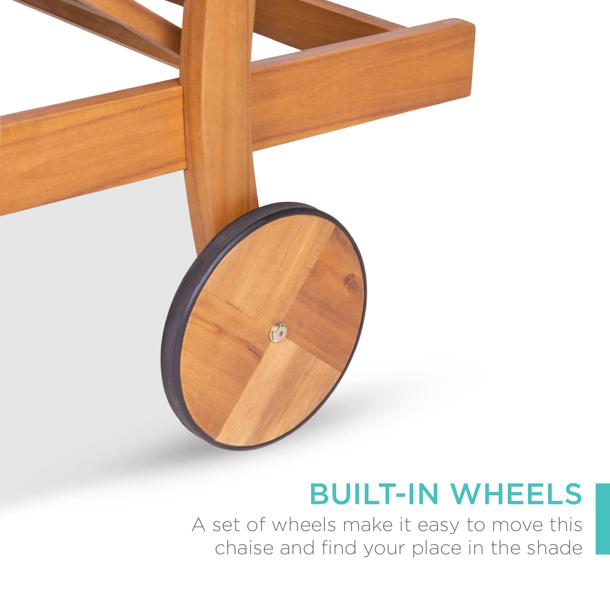 BUILT-IN WHEELS

A set of wheels make it easy to move this chaise and find your place in the shade