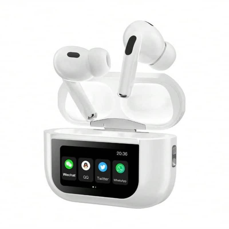 SKRAN - Touch Screen Bluetooth Earbuds - LED Full Color Touchscreen Wireless Earphones, ANC+ENC Denoise,13 Switchable Interfaces - White