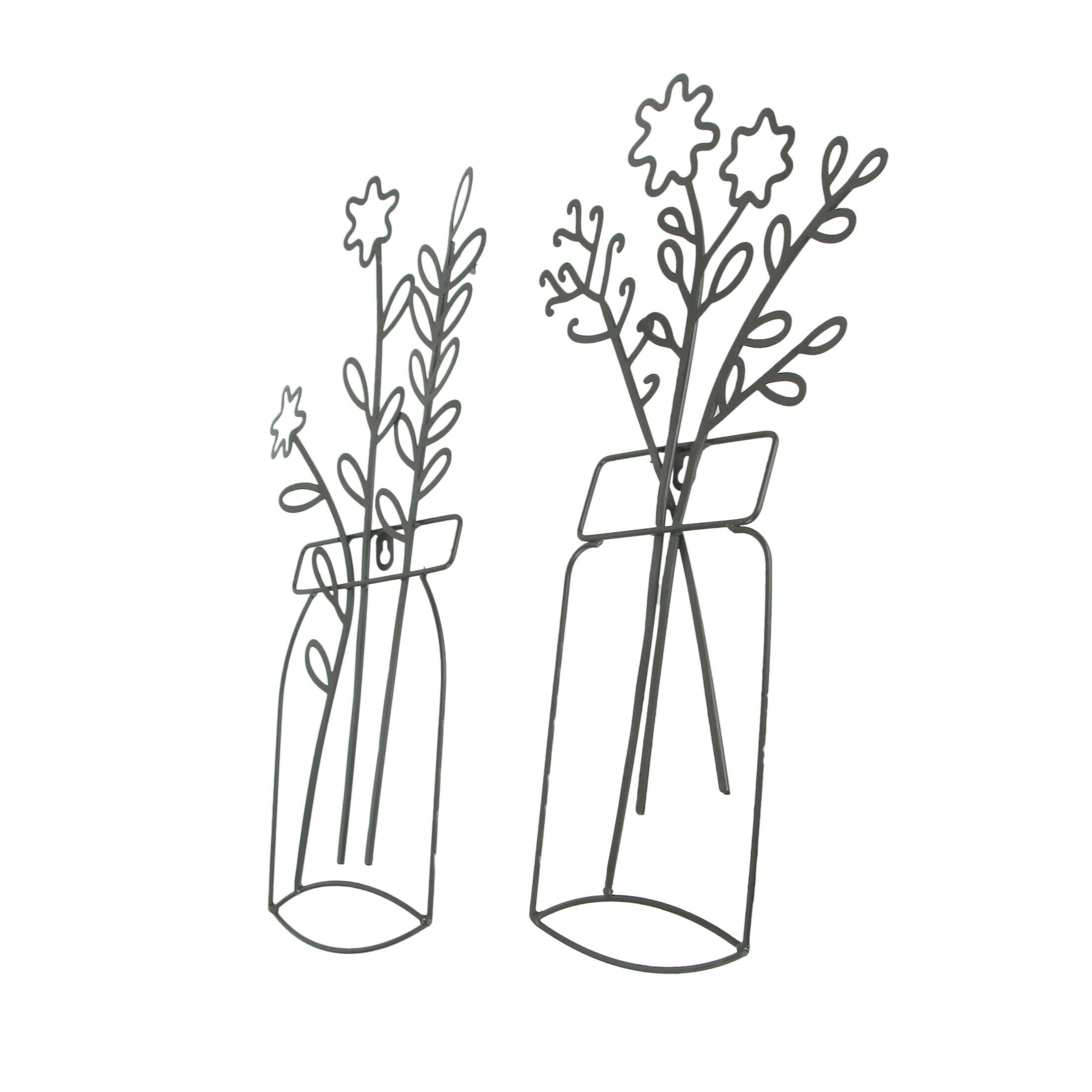 Alt View 1. Special T Imports - 20 Inch Wire Metal Flower Sculpture Wall Hanging Art Home Decor Plaques Set of 2 - Black.