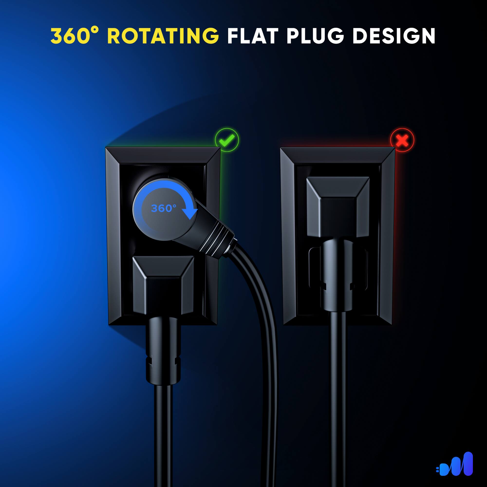 360° ROTATING FLAT PLUG DESIGN x 360°