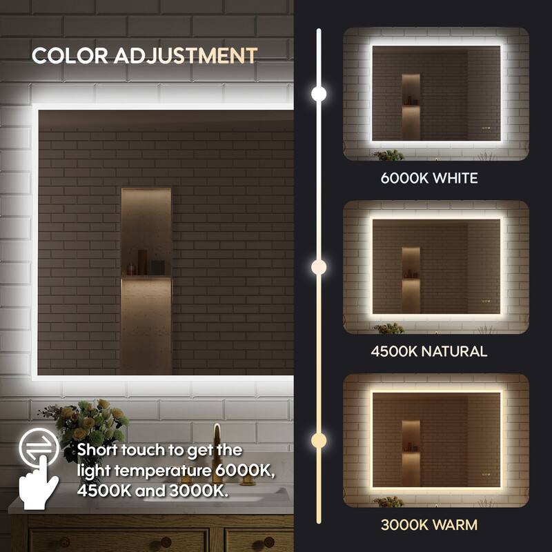 COLOR ADJUSTMENT

6000K WHITE  
4500K NATURAL  
3000K WARM

Short touch to get the light temperature 6000K, 4500K and 3000K.