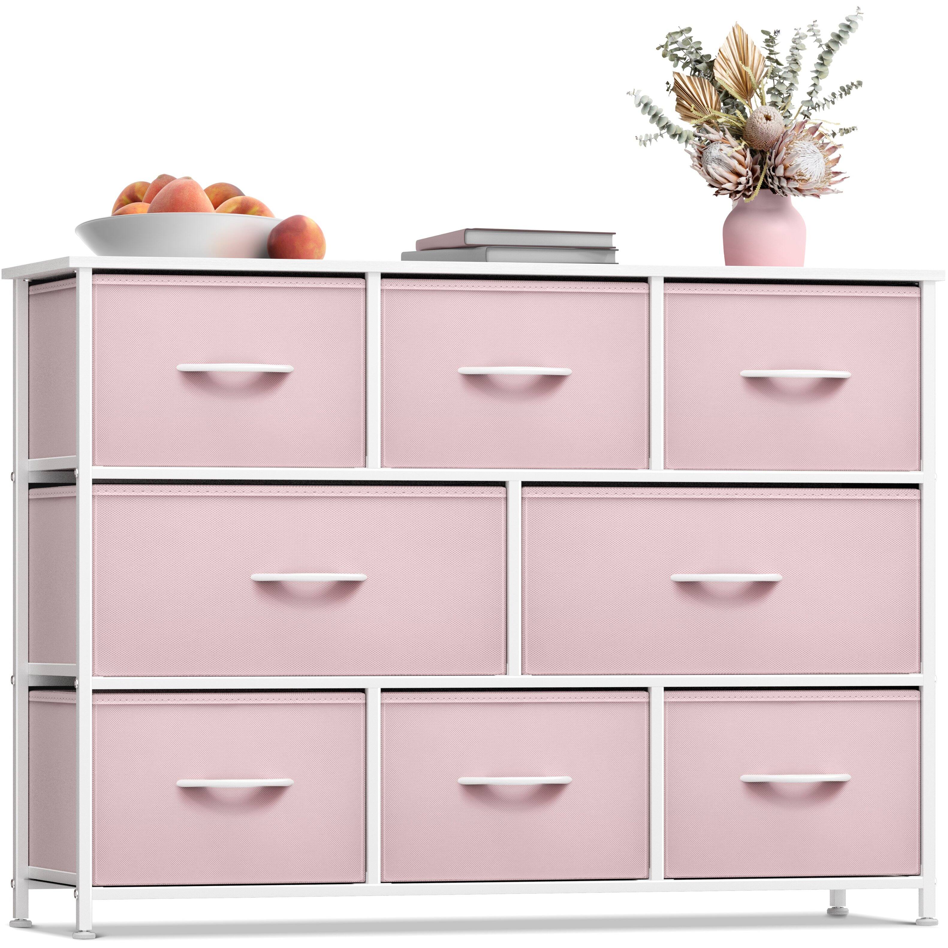 Sorbus - 8 Drawers Wide Dresser - Organizer Unit with Steel Frame, Wood Top, and Handle, and Fabric Bins - Pink