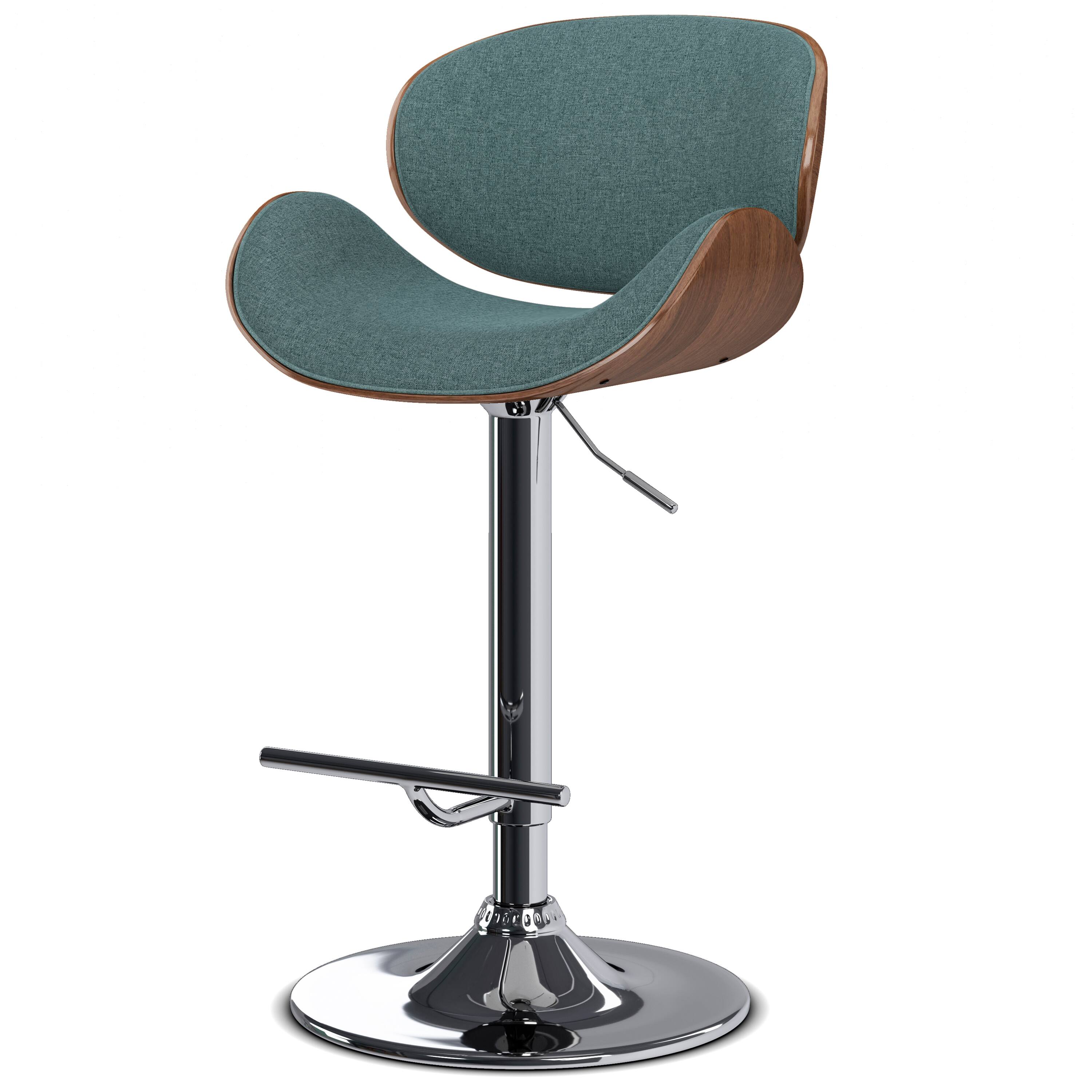 Angle. Simpli Home - Marana Mid Century Modern Bentwood Adjustable Height Gas Lift Bar Stool - Light Turquoise Blue.