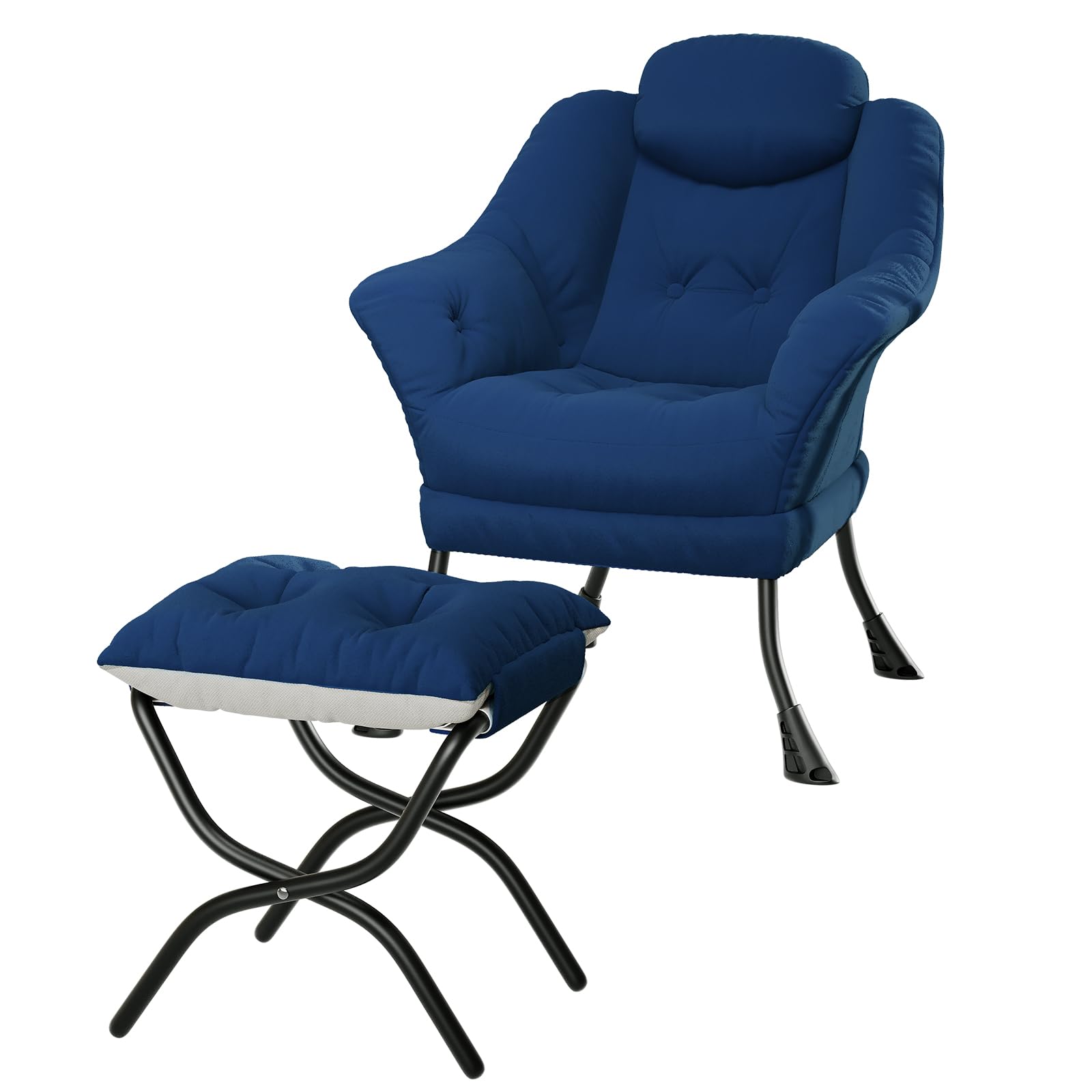 Front. Jojoka - Lazy Chair with Ottoman, Comfy Living Room Armchair with Foldable Ottoman & Detachable Cover - Blue.