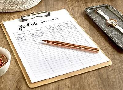 **INVENTORY**

**Product**

| Location | Product Name | Quantity | Unit Price | Total Price |
|----------|--------------|----------|------------|-------------|
|          |              |          |            |             |
|          |              |          |            |             |
|          |              |          |            |             |

**Product Details**

| Product Name | Description | Category | Color | Size |
|--------------|-------------|----------|-------|------|
|              |             |          |       |      |
|              |             |          |       |      |
|              |             |          |       |      |