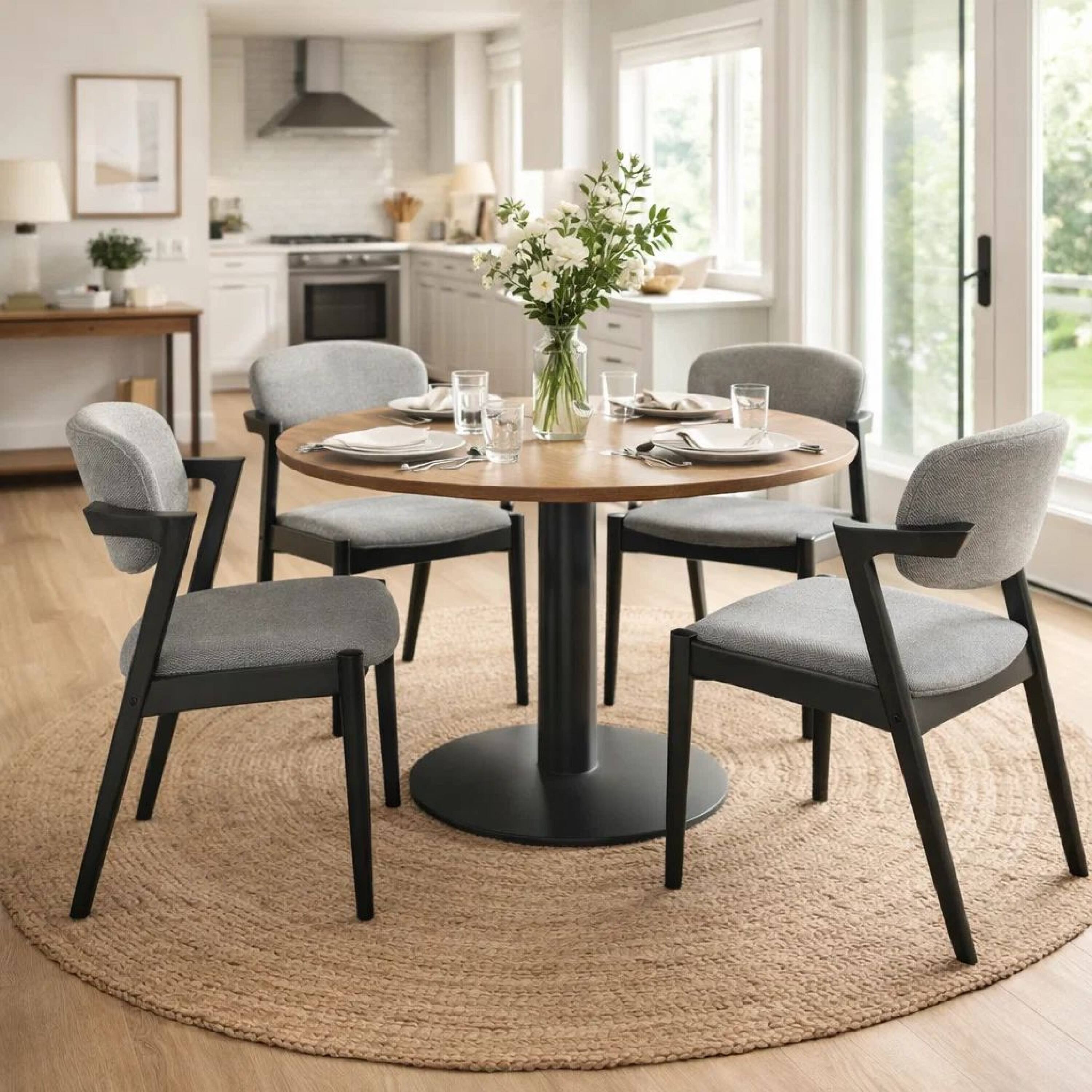 Alt View 6. Manhattan Lane - 21 Inch Side Chair, Set of 2, Gray Fabric Upholstery, Clean Angled Legs - Gray, Black.