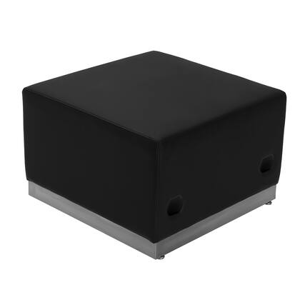 Front. Emma + Oliver - Modular Reception Ottoman with Brushed Stainless Steel Base - Black.