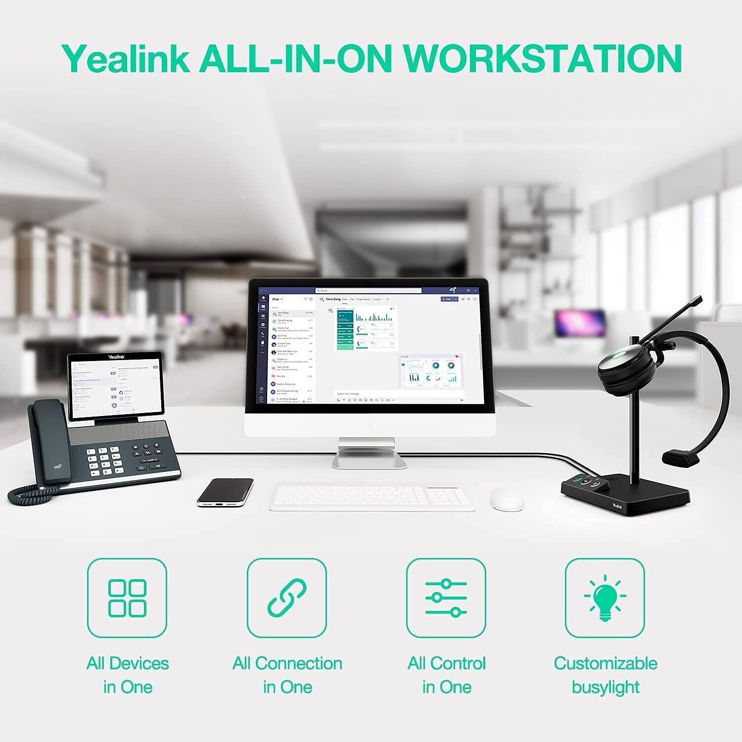 Yealink ALL-IN-ON WORKSTATION

- All Devices in One
- All Connection in One
- All Control in One
- Customizable busylight