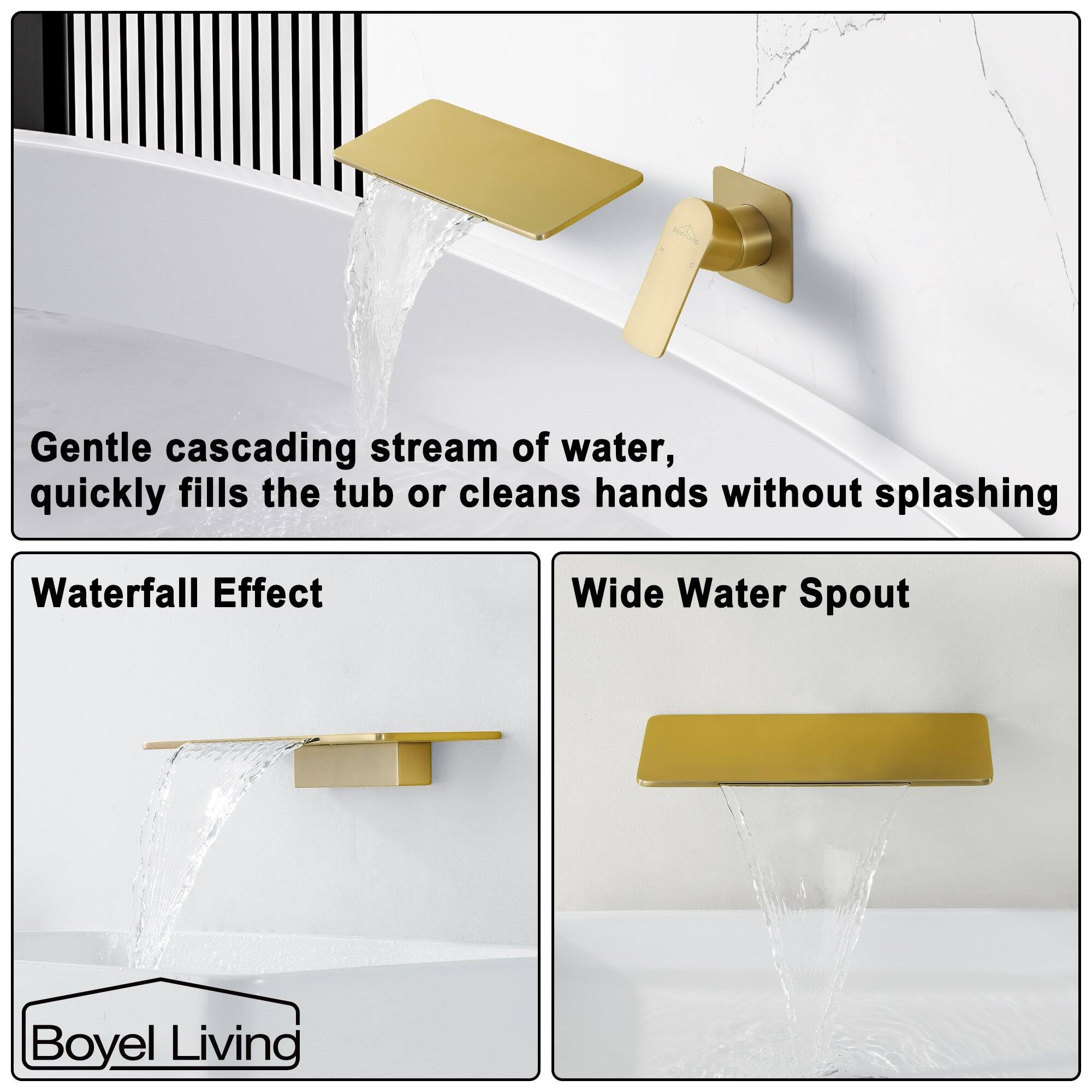 Boyel Living, Waterfall Effect, Wide Water Spout, Gentle cascading stream of water, quickly fills the tub or cleans hands without splashing