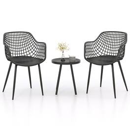 Boyel Living - 3 Piece Patio Chair Set with PP Seat and Tabletop for Porch - Black