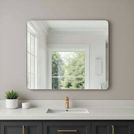 Kadyn - 36x30 Inch Wide Rectangle Wall Mirror with Rounded Corners and Silver Metal Frame - Silver