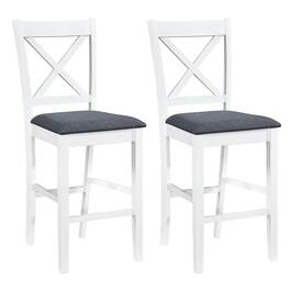 Costway - Rubber Wood X-Back Bar Stools Set of 2 with Upholstered Cushioned Seats & Footrests - White, Gray
