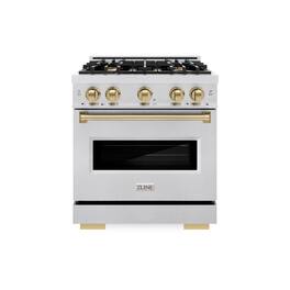 ZLINE - Autograph 30 in. Classic Dual Fuel Satin Steel Range w/ 4 Burners & Bronze Accents (CDRSZ-30-CB) - Stainless Steel