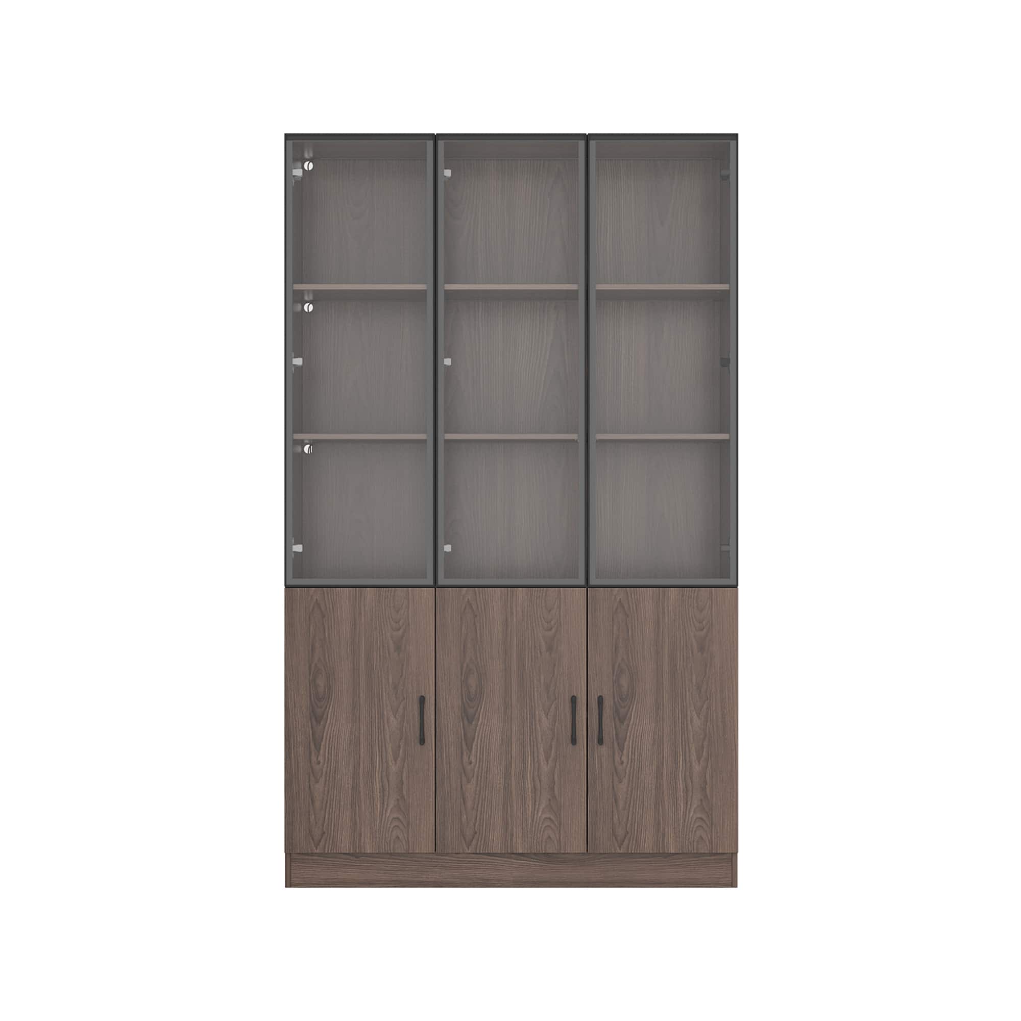 Famapy - Modern Display Cabinet with Glass Doors & Adjustable Lighting - Brown