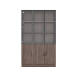Famapy - Modern Display Cabinet with Glass Doors & Adjustable Lighting - Brown