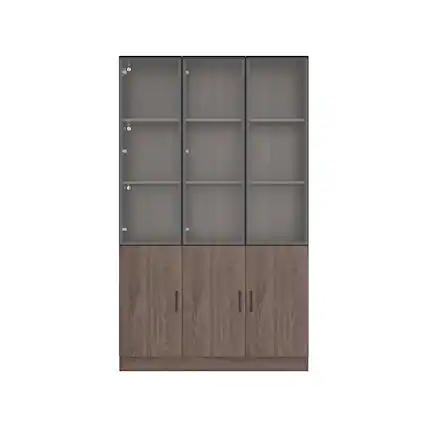 Front. Famapy - Famapy Modern Display Cabinet with Glass Doors & Adjustable Lighting - Brown.