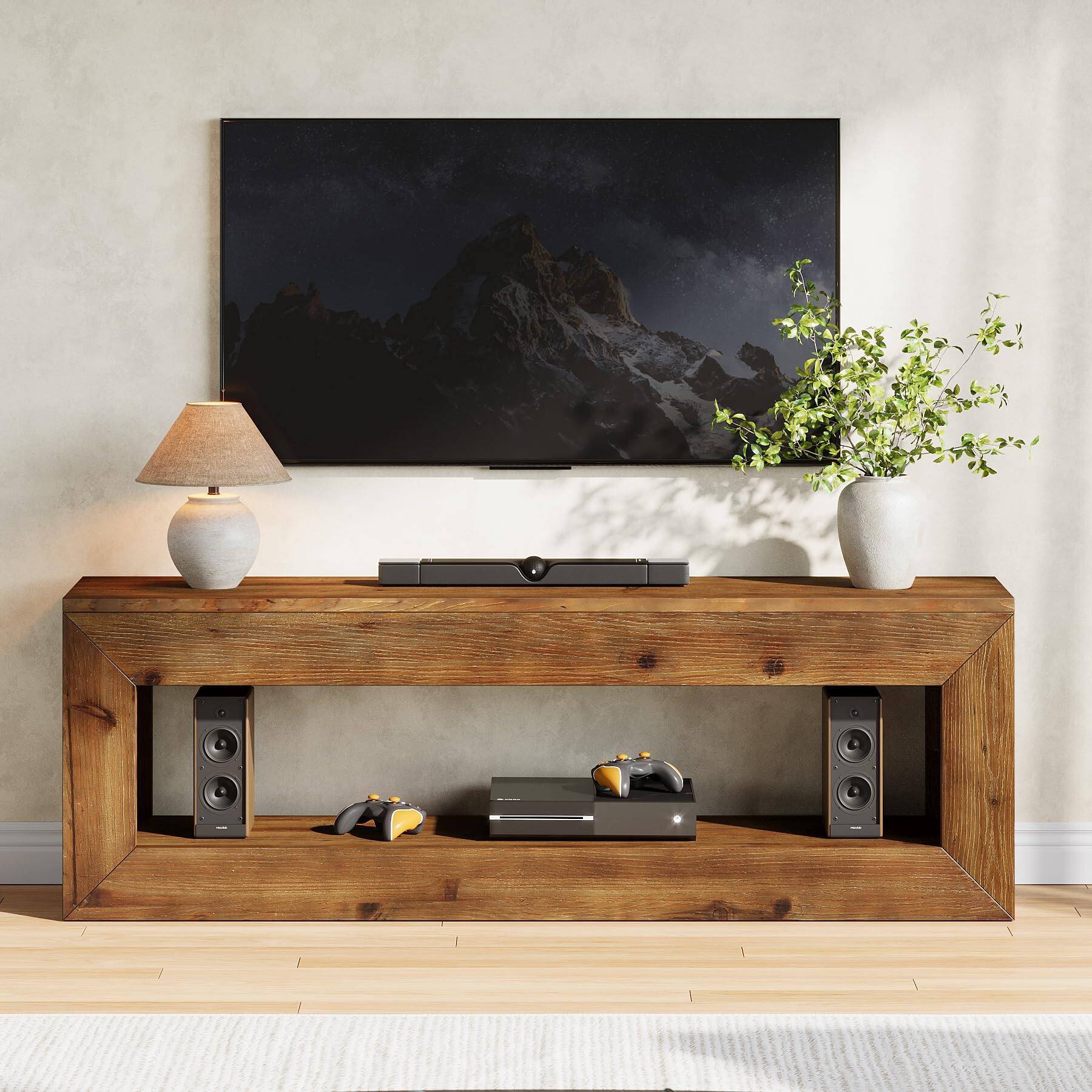 Left. Tribesigns - 47" Solid Wood TV Stand for 32/43/55" TVs, Farmhouse TV Console with Storage, Low Media Console Television Stands for Li - Brown.
