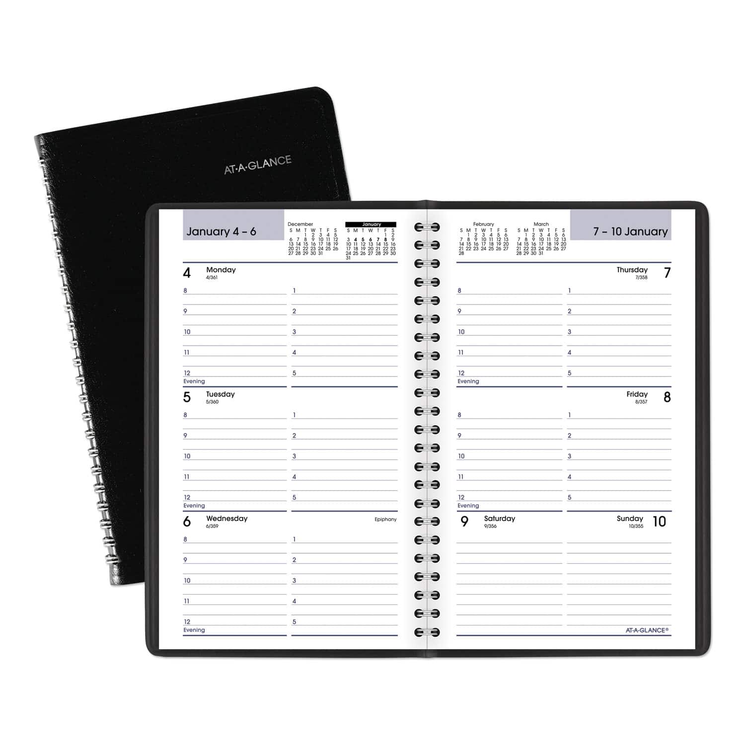 AT-A-GLANCE - DayMinder Block Format Weekly Appointment Book 8.5 x 5.5 Black Cover 12 Month Jan to Dec 2026