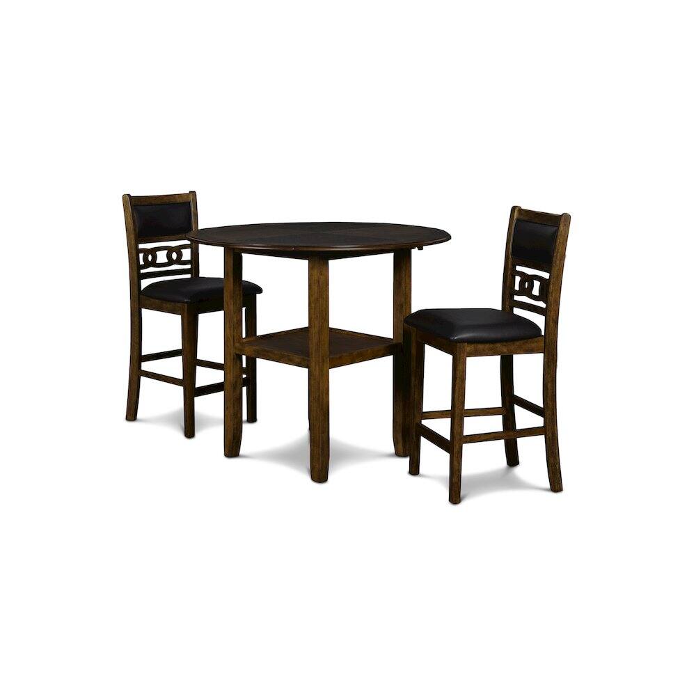 Left. New Classic Furniture - Gia 3-Piece 42" Wood Counter Drop Leaf Table Set - Brown.