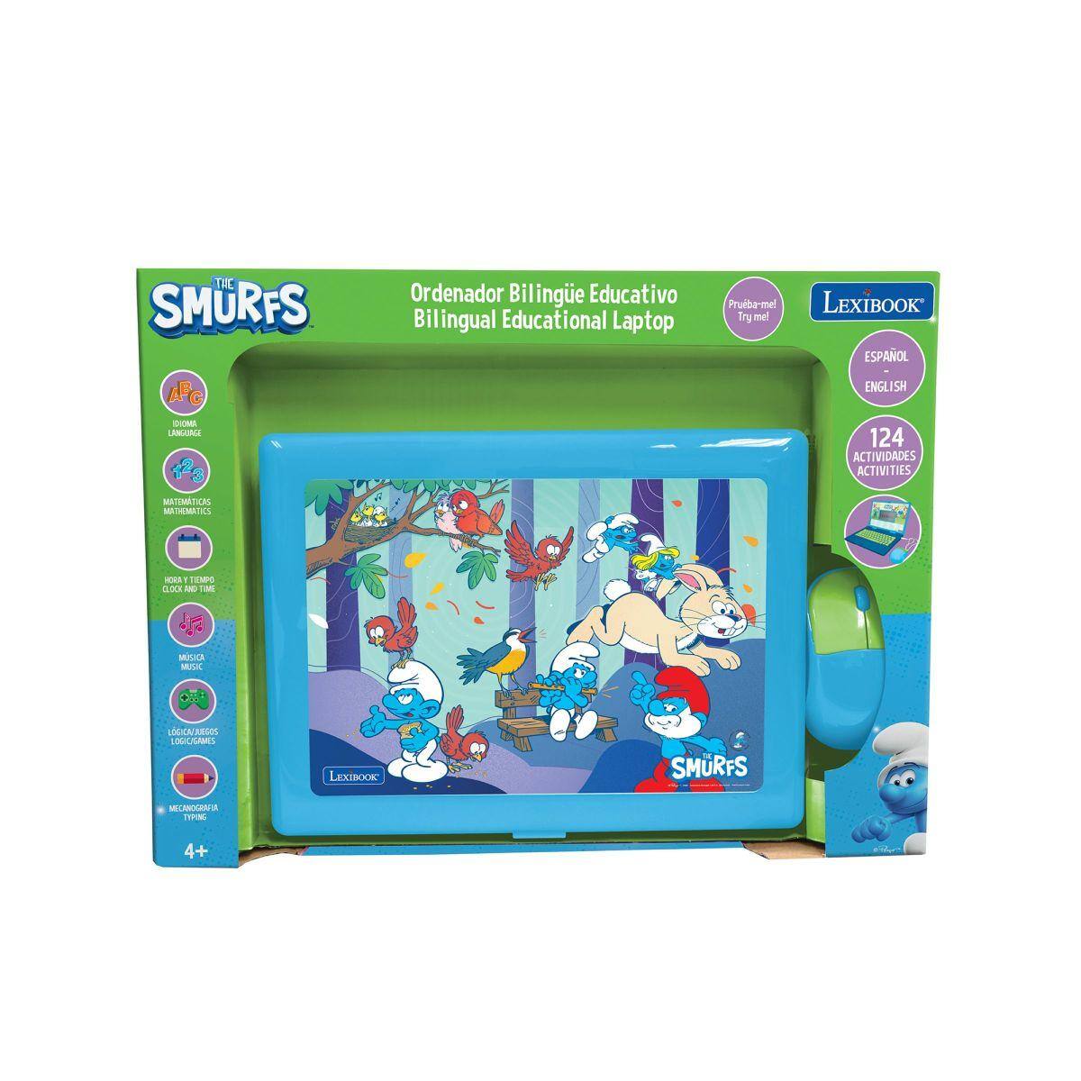 THE SMURFS APC DOOMA LANGUAGE +23  
Ordenador Bilingüe Educativo Bilingual Educational Laptop  
Prueba-me! LEXIBOOK Try me! ESPAÑOL ENGLISH 124 ACTIVIDADES ACTIVITIES  
MATEMÁTICAS MATHEMATICS  
HORA 1 TEMPO CLOCK AND TIME  
MÚSICA MUSIC  
LÓGICA/NEGOCIOS LOGICIGAMES  
LEXIBOOK  
SMURFS  
MECANOGRAFIA TYPING  
4+