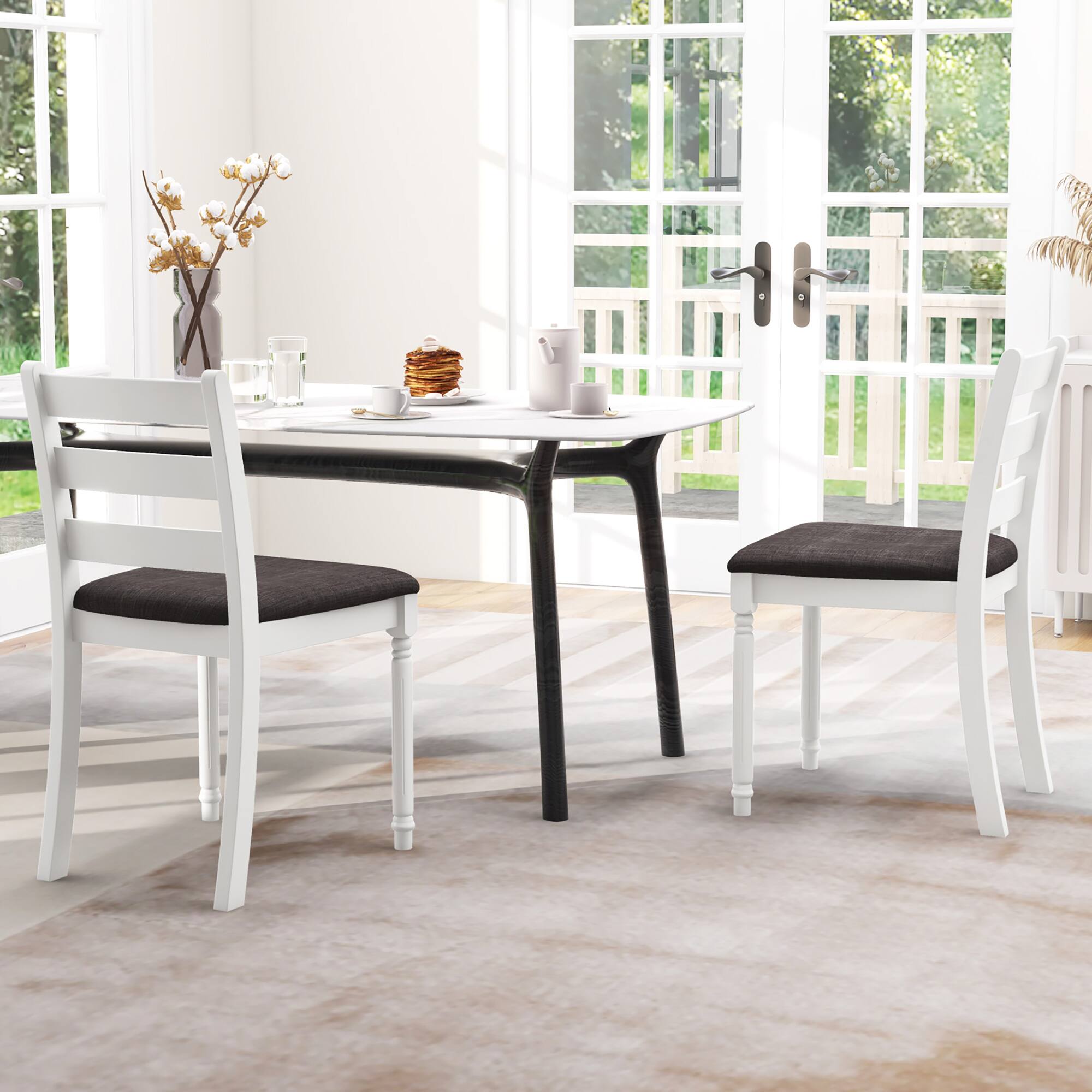 Alt View 1. Gymax - Gymax Wooden Dining Chair Set of 4 w/ Acacia Wood Legs Padded Cushion Ladder Back - White, Gray.