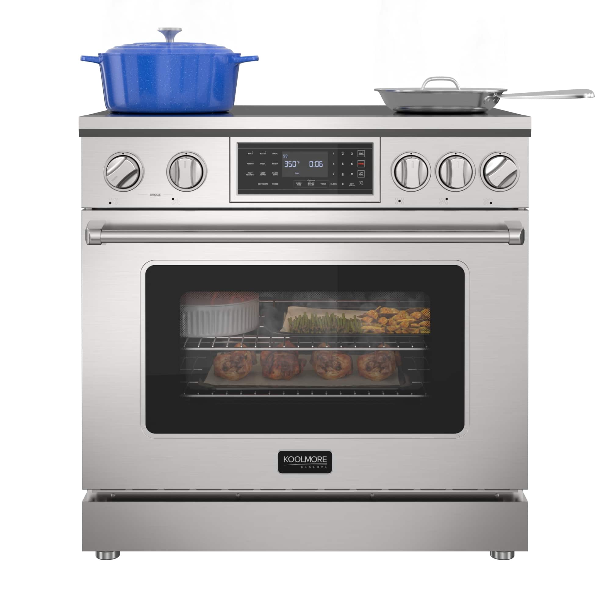 Koolmore - 36" Professional Induction Oven Range With 11 Kw Polished Glass Ceramic Cooktop, 7.8 Kw True Convection Oven, 6 Cu. Ft - Stainless-Steel